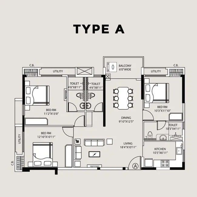 Orizon Tower 4 Type A 3 BHK floor plan preview